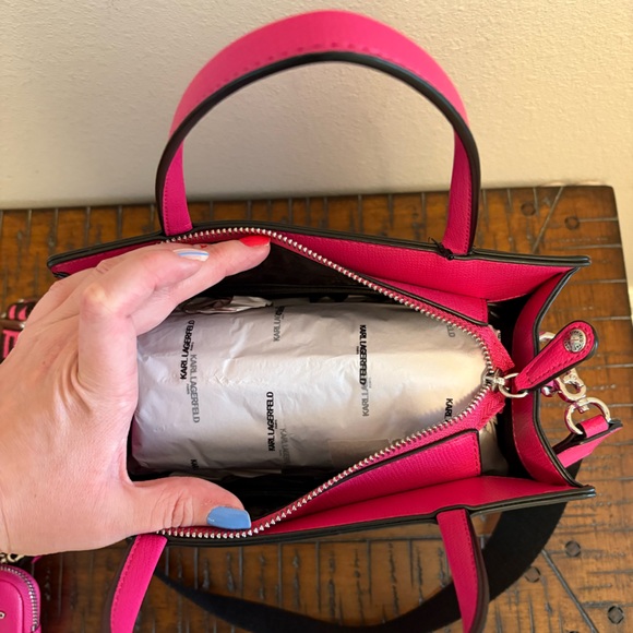 Karl Lagerfeld Paris Maybelle Fuchsia Satchel with Cartoon Motif - Picture 7 of 14